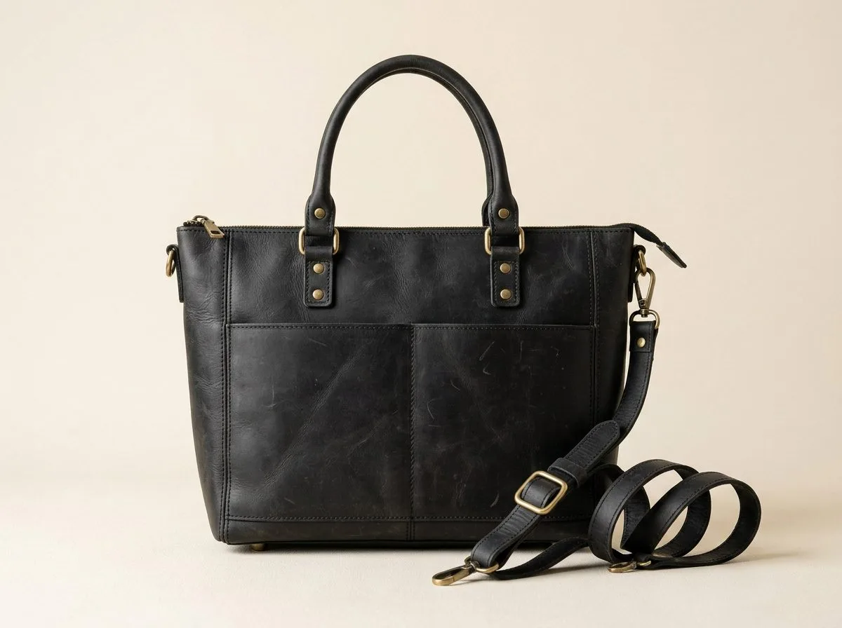 Сумка для мамы The Oemi Baby Bag из чёрной анилиновой кожи