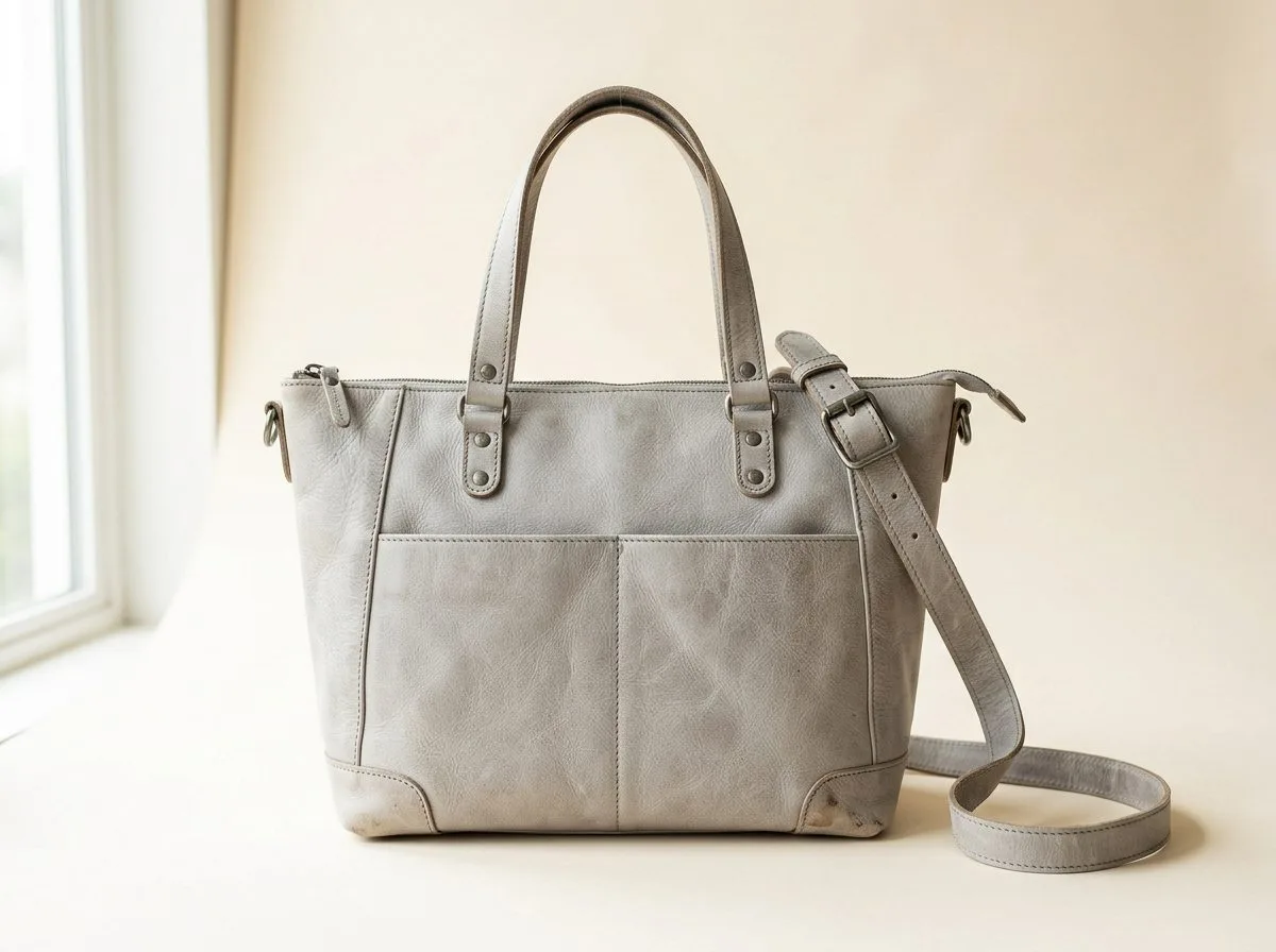 Сумка для мамы The Oemi Baby Bag Grey из серой анилиновой кожи